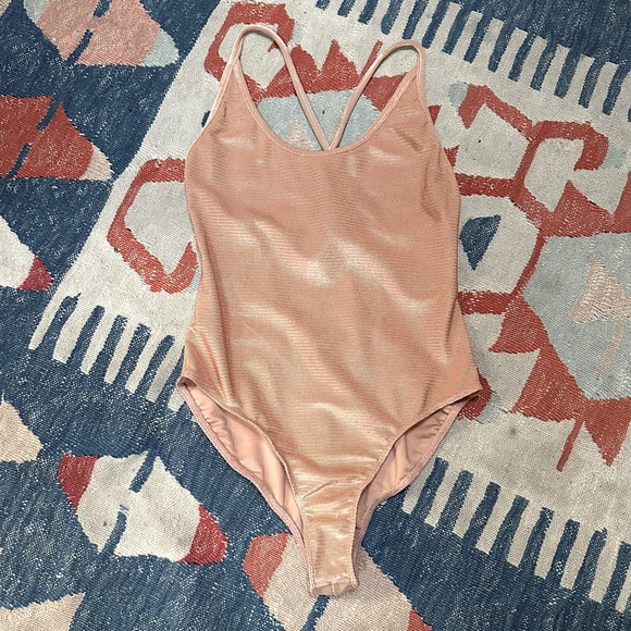 WHIMSY AND ROW ANNETTE ONE-PIECE SWIMSUIT metallic nude tie back - Picture 4 of 14